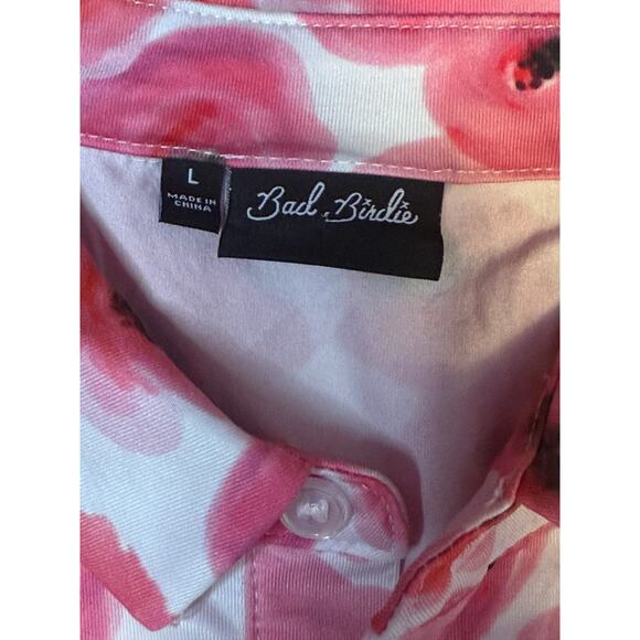 Bad Birdie Golf Polo Shirt Size Large Pink Floral Performance Stretch Top - Picture 2 of 10